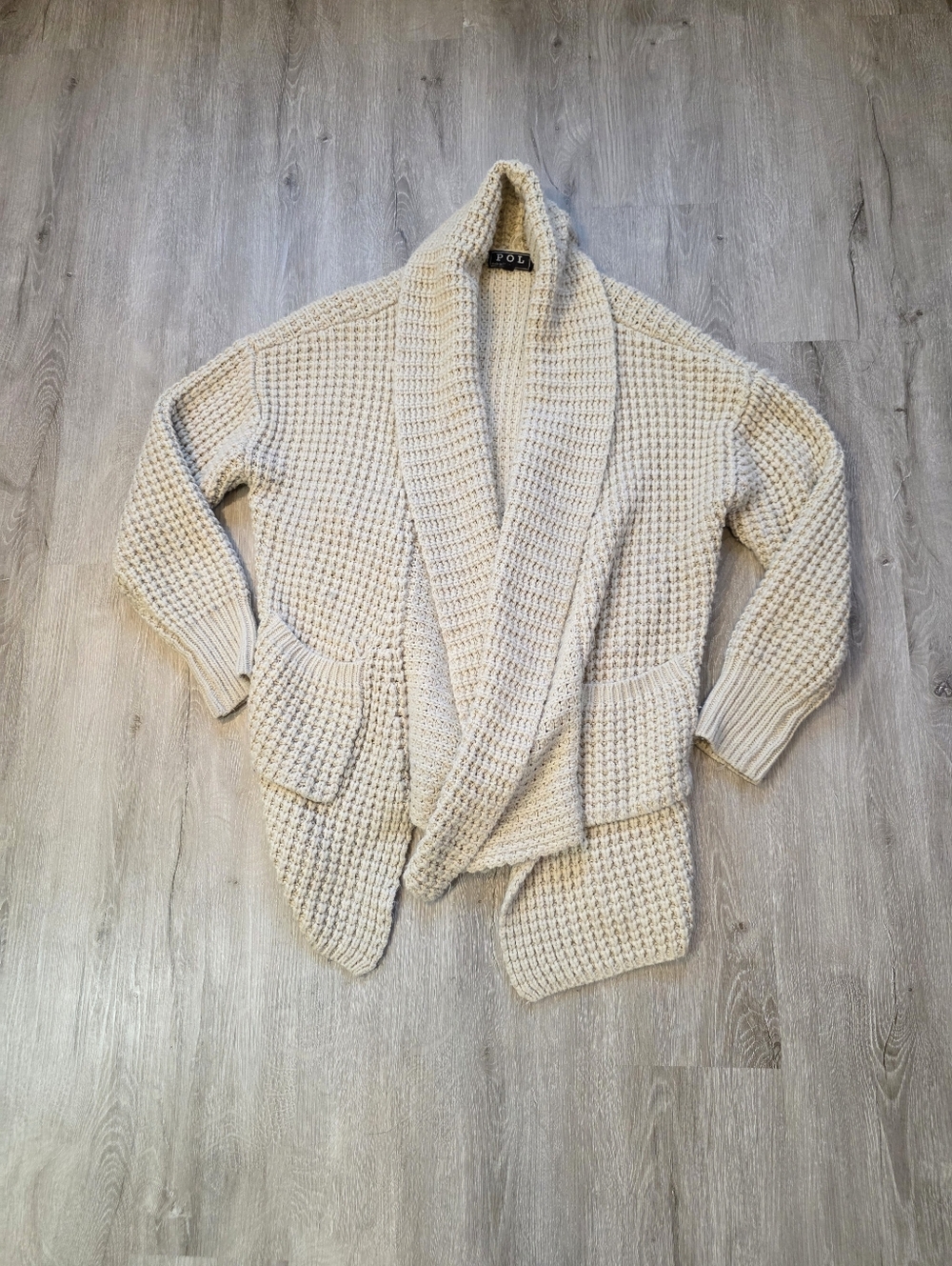 POL Cream Waffle Knit Shawl Collar Cardigan Size Small